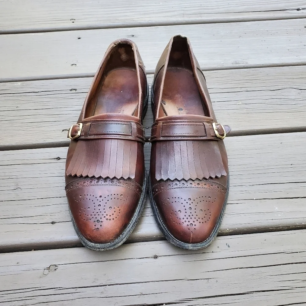 Vintage 80s‎ Allen Edmonds Montague Kiltie Monk Strap Brown Leather Loafers 8.5